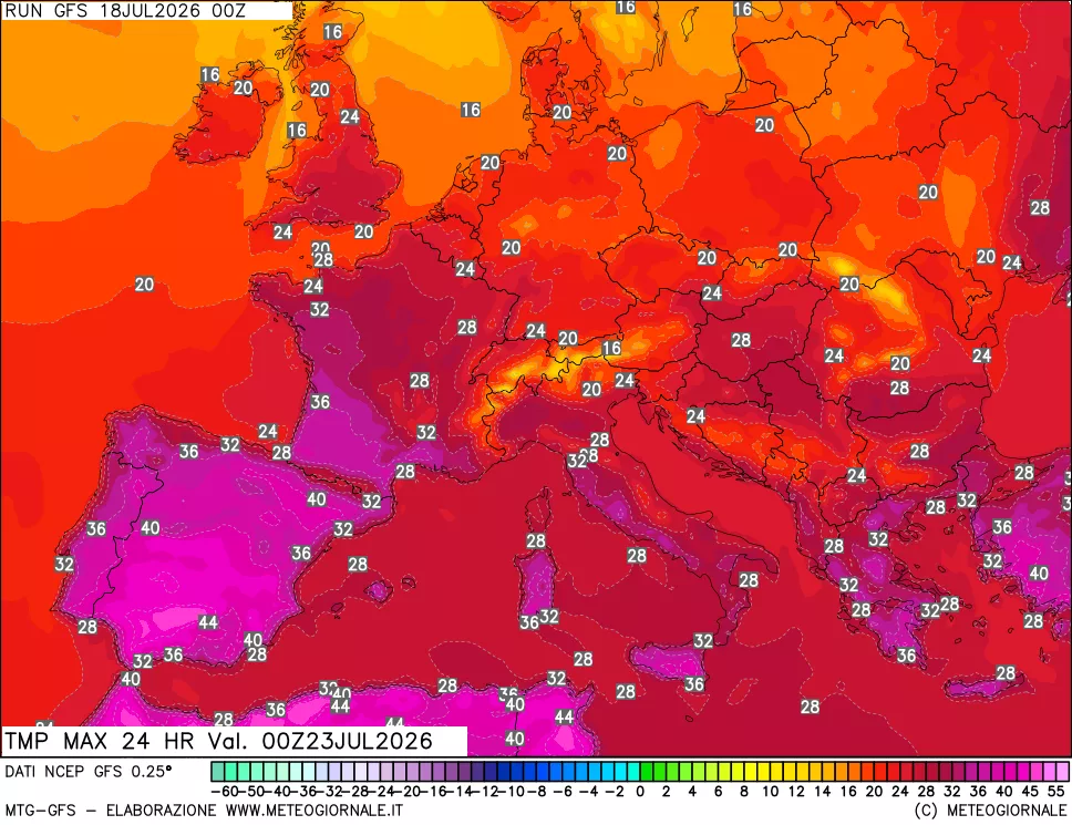 mappa Temperatura massima 24 ore