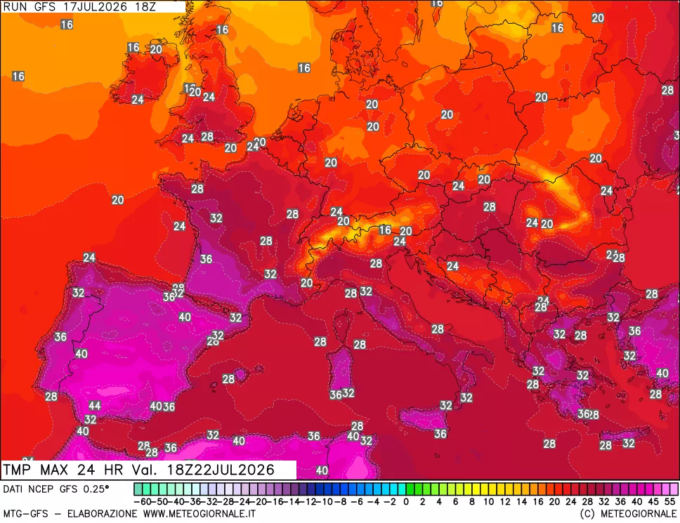 mappa Temperatura massima 24 ore