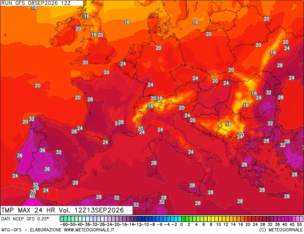 mappa Temperatura massima 24 ore