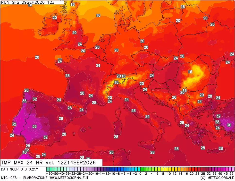mappa Temperatura massima 24 ore