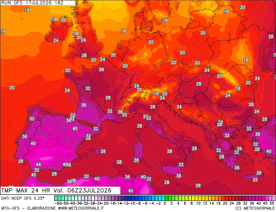 mappa Temperatura massima 24 ore