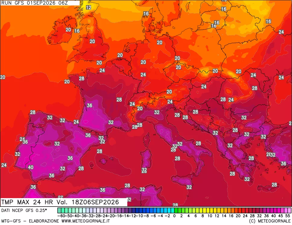 mappa Temperatura massima 24 ore