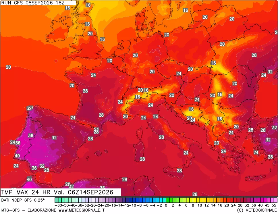 mappa Temperatura massima 24 ore
