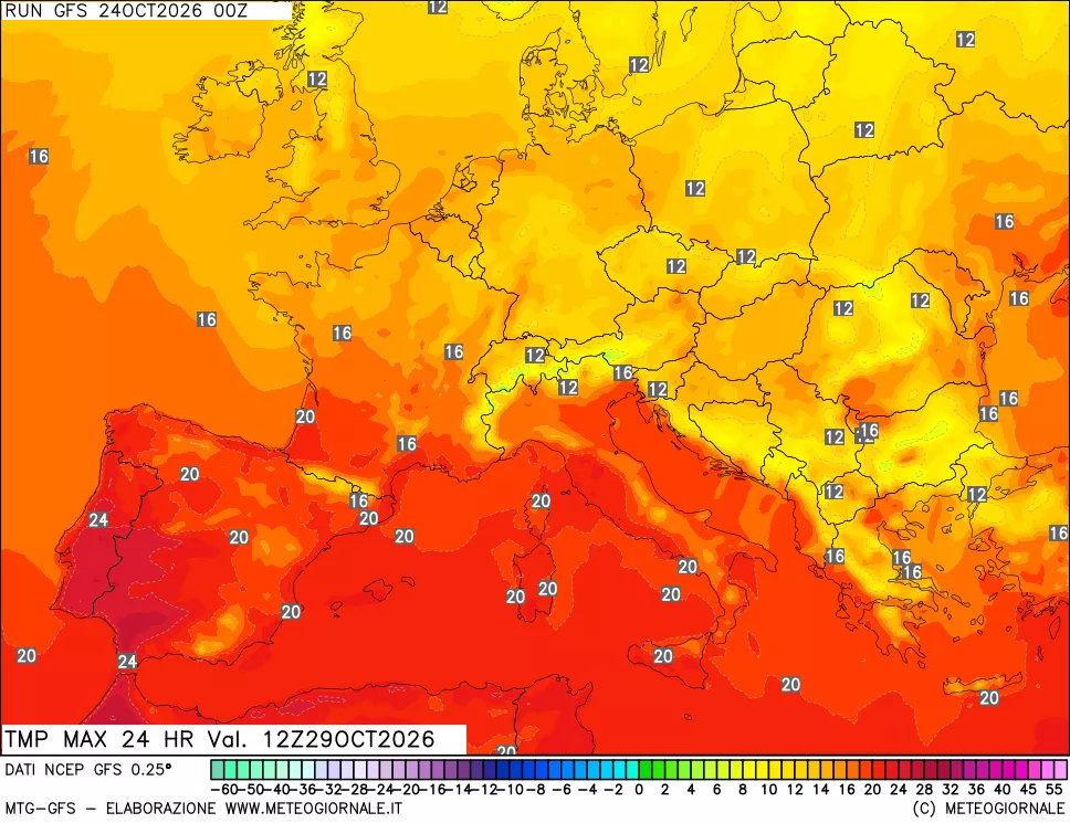 mappa Temperatura massima 24 ore
