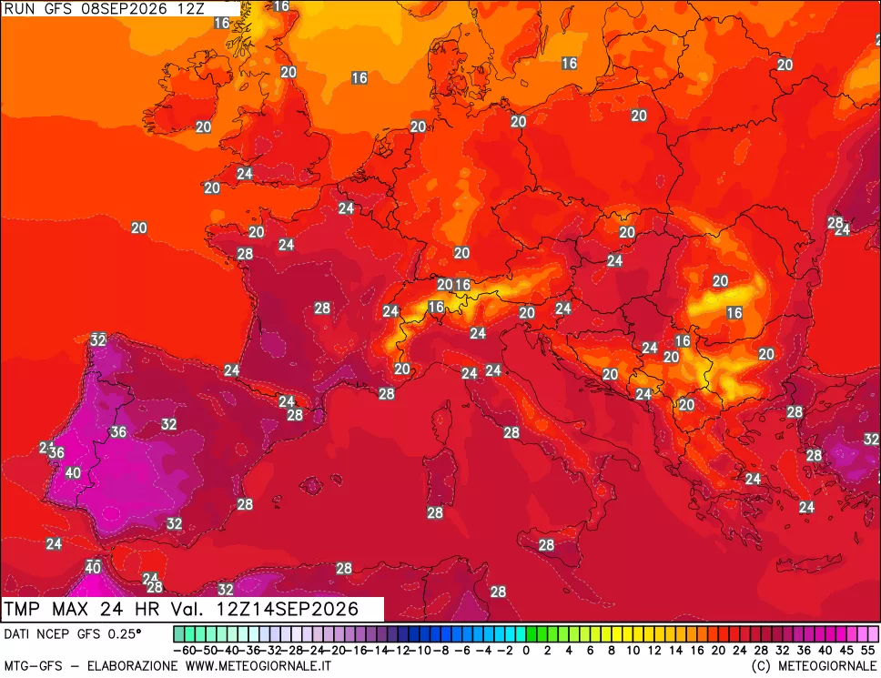 mappa Temperatura massima 24 ore