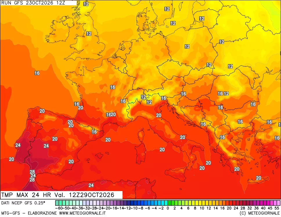 mappa Temperatura massima 24 ore