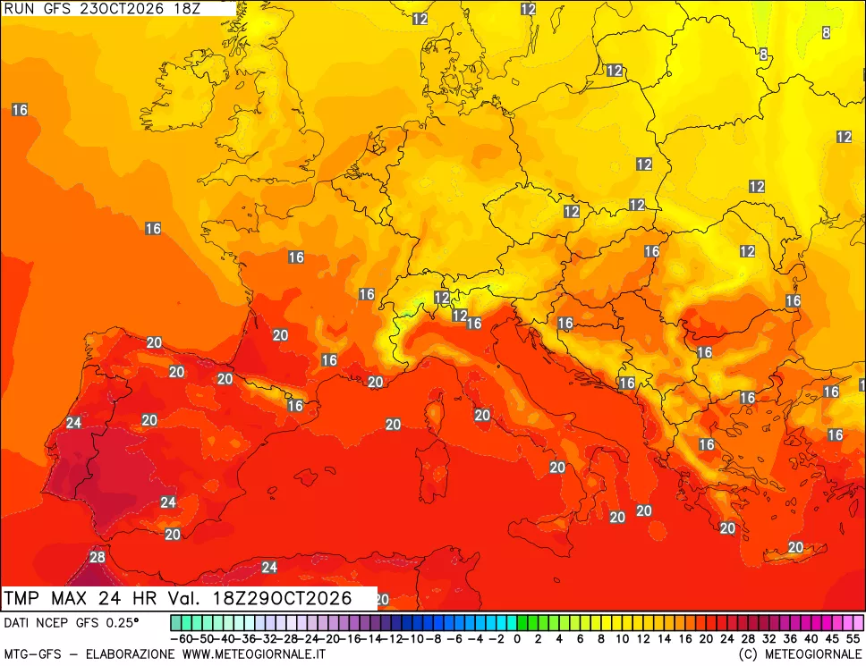 mappa Temperatura massima 24 ore