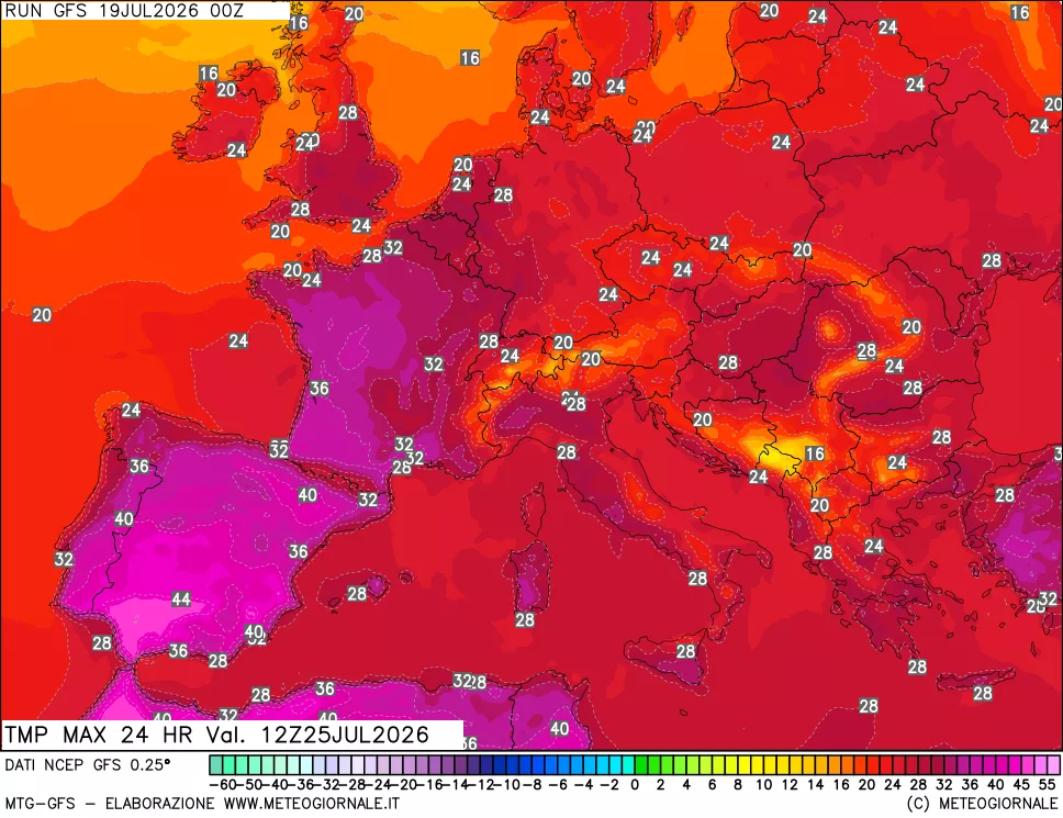 mappa Temperatura massima 24 ore