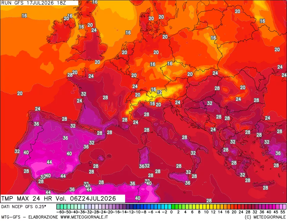 mappa Temperatura massima 24 ore