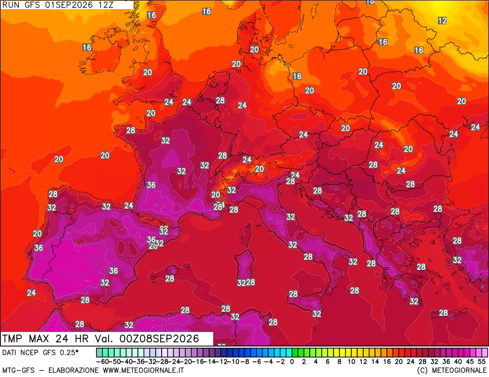 mappa Temperatura massima 24 ore