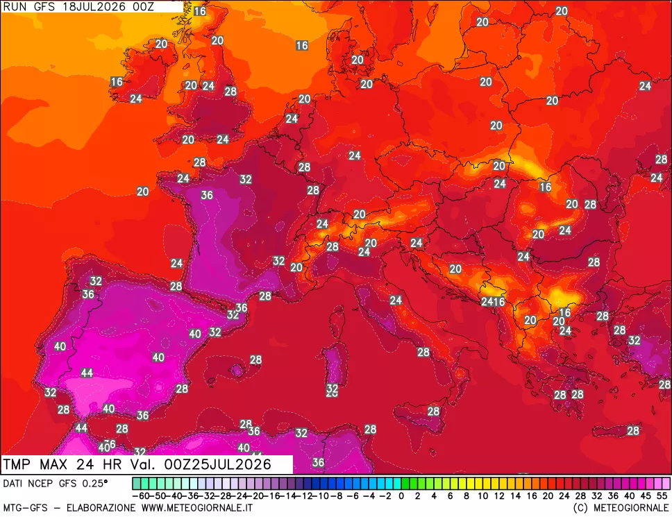 mappa Temperatura massima 24 ore