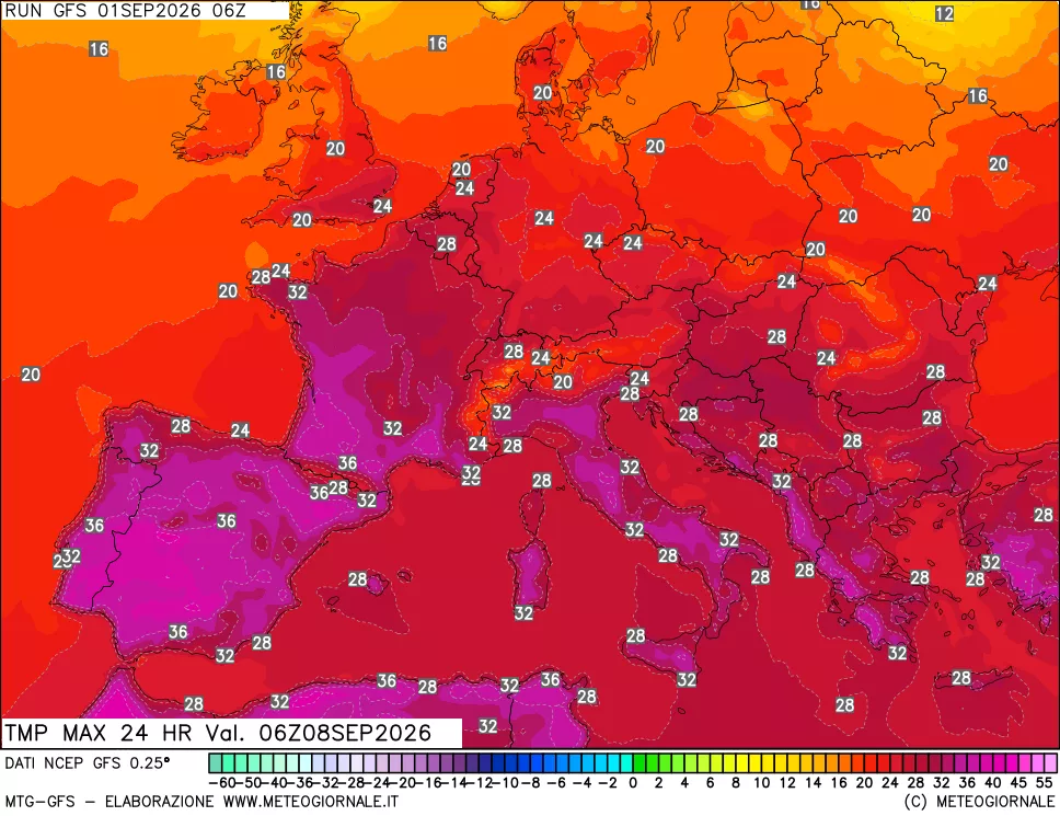 mappa Temperatura massima 24 ore