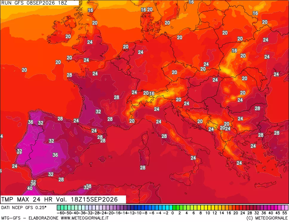mappa Temperatura massima 24 ore