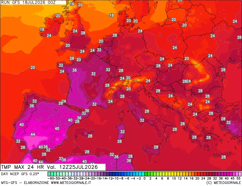 mappa Temperatura massima 24 ore