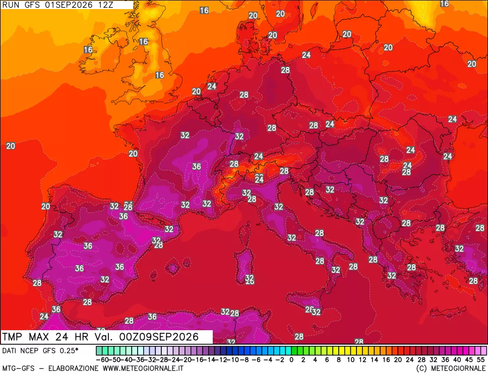mappa Temperatura massima 24 ore