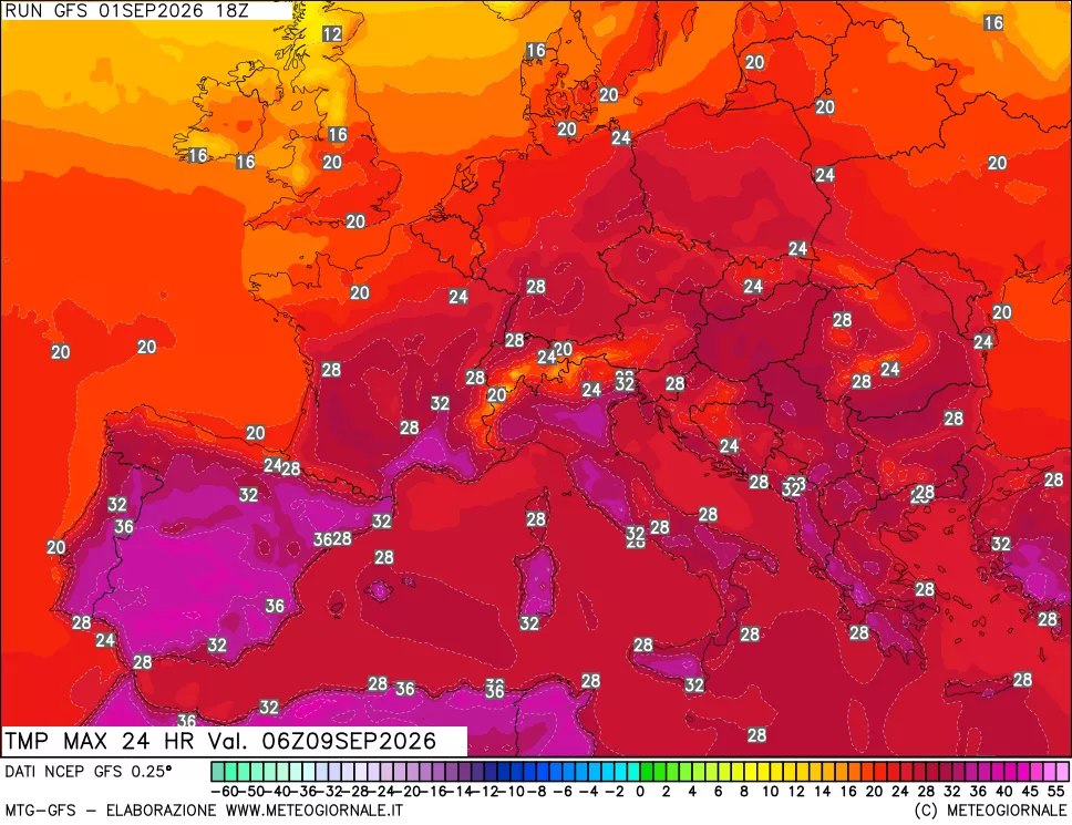mappa Temperatura massima 24 ore