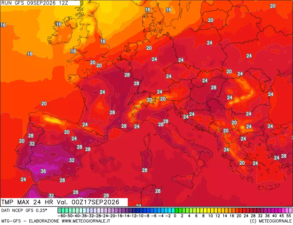 mappa Temperatura massima 24 ore
