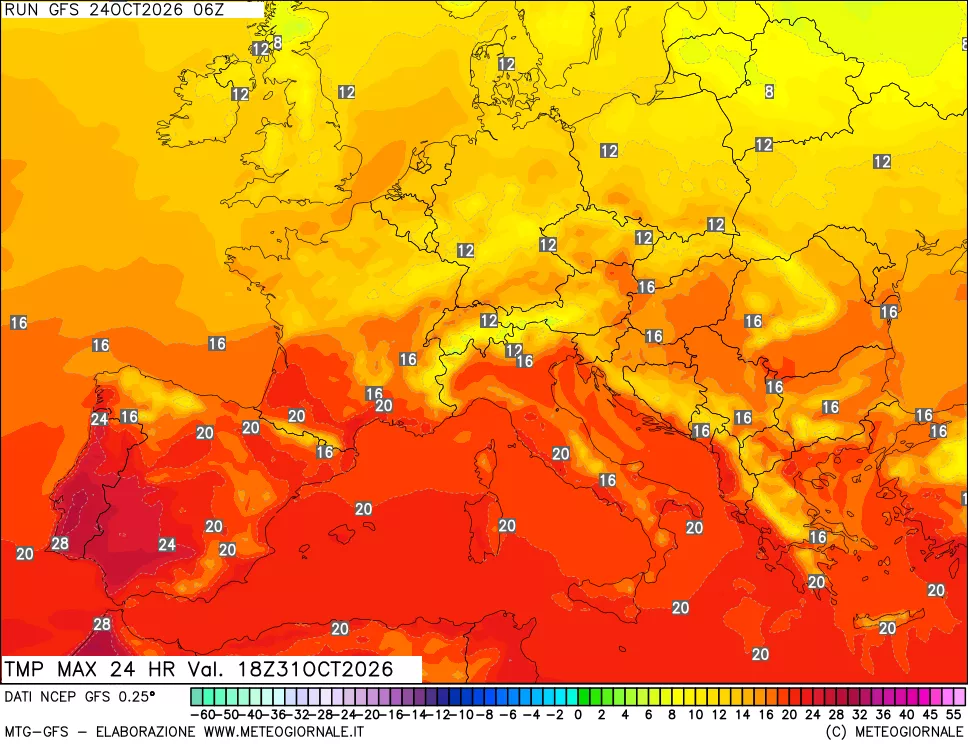 mappa Temperatura massima 24 ore