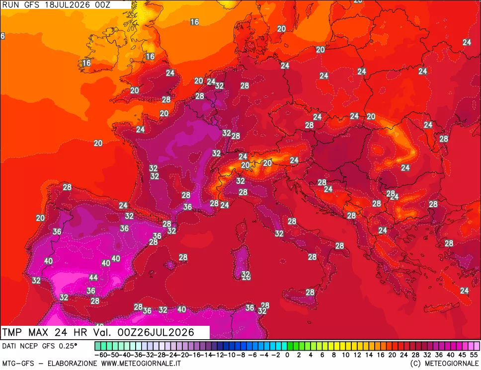 mappa Temperatura massima 24 ore