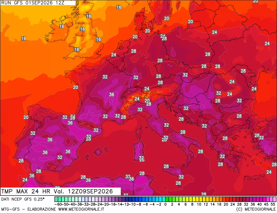 mappa Temperatura massima 24 ore
