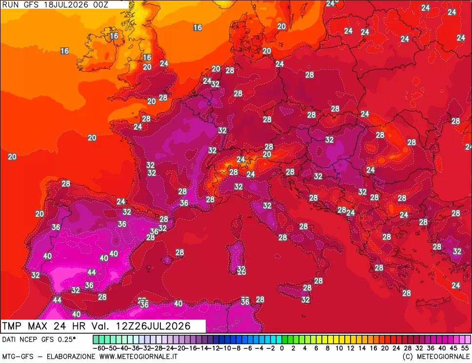 mappa Temperatura massima 24 ore