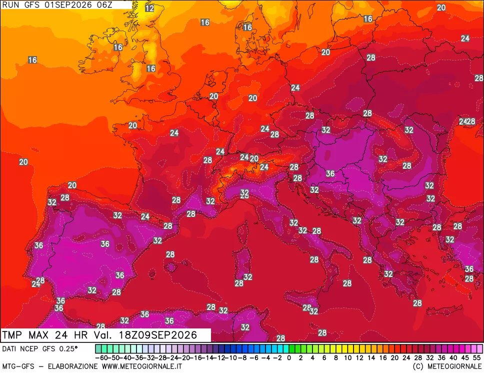 mappa Temperatura massima 24 ore