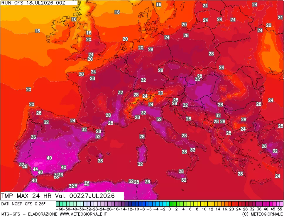 mappa Temperatura massima 24 ore
