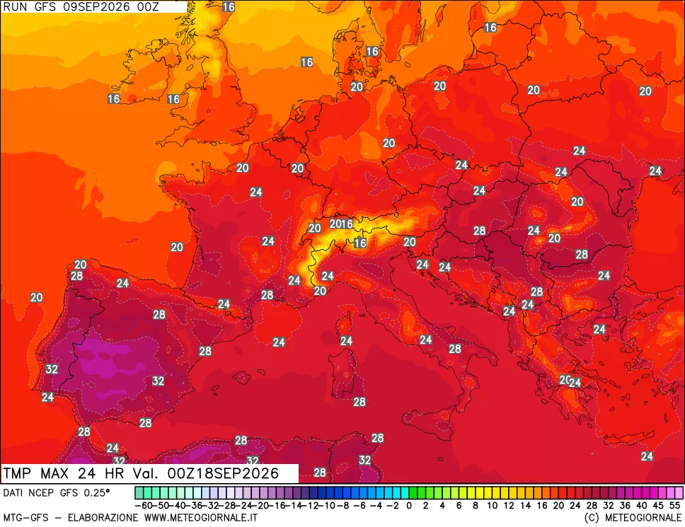 mappa Temperatura massima 24 ore