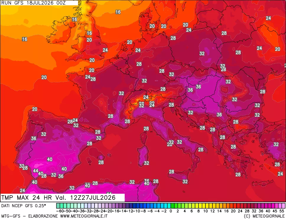 mappa Temperatura massima 24 ore