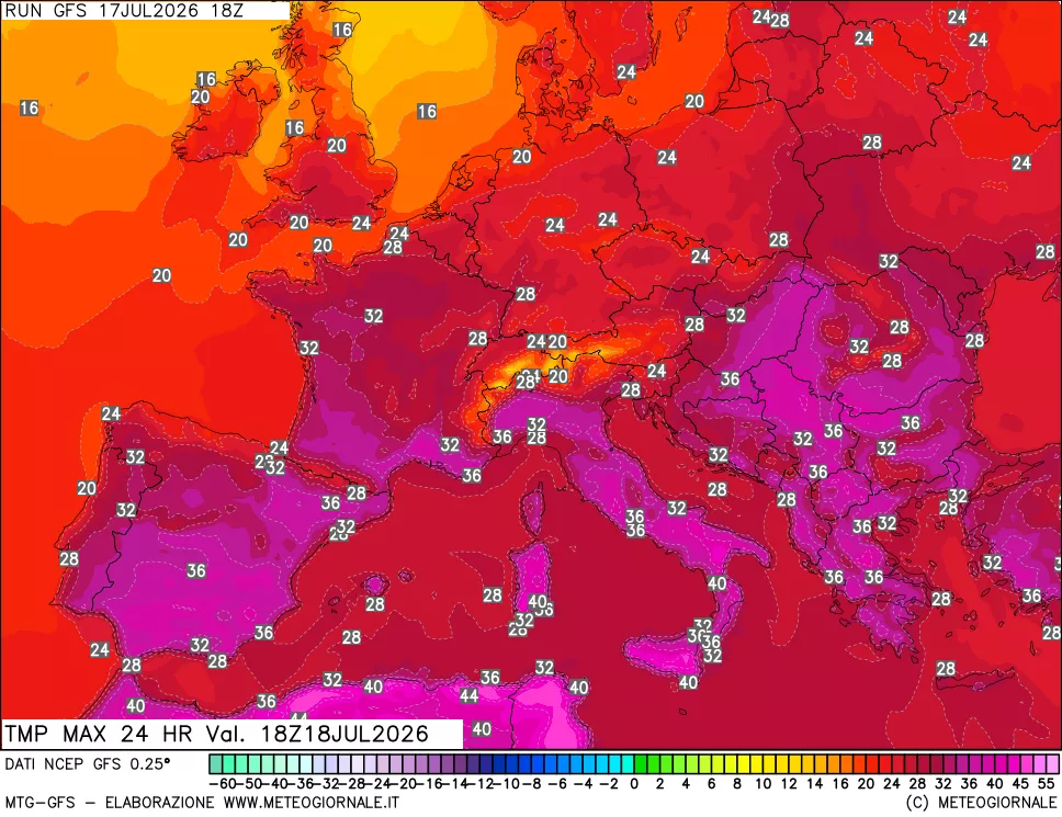 mappa Temperatura massima 24 ore