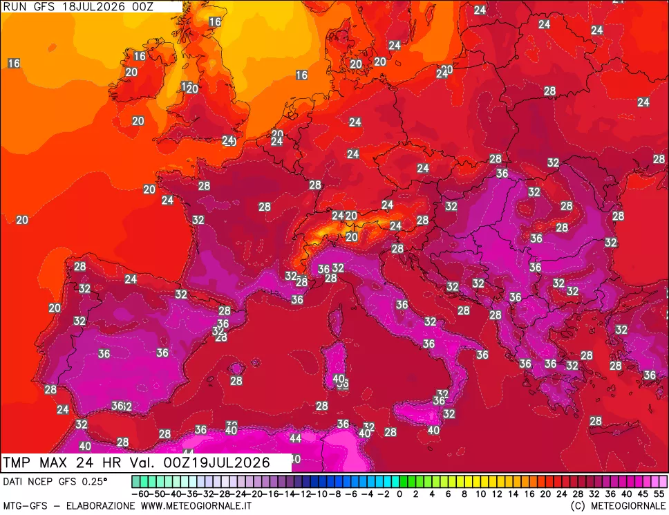 mappa Temperatura massima 24 ore