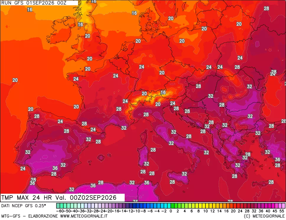 mappa Temperatura massima 24 ore