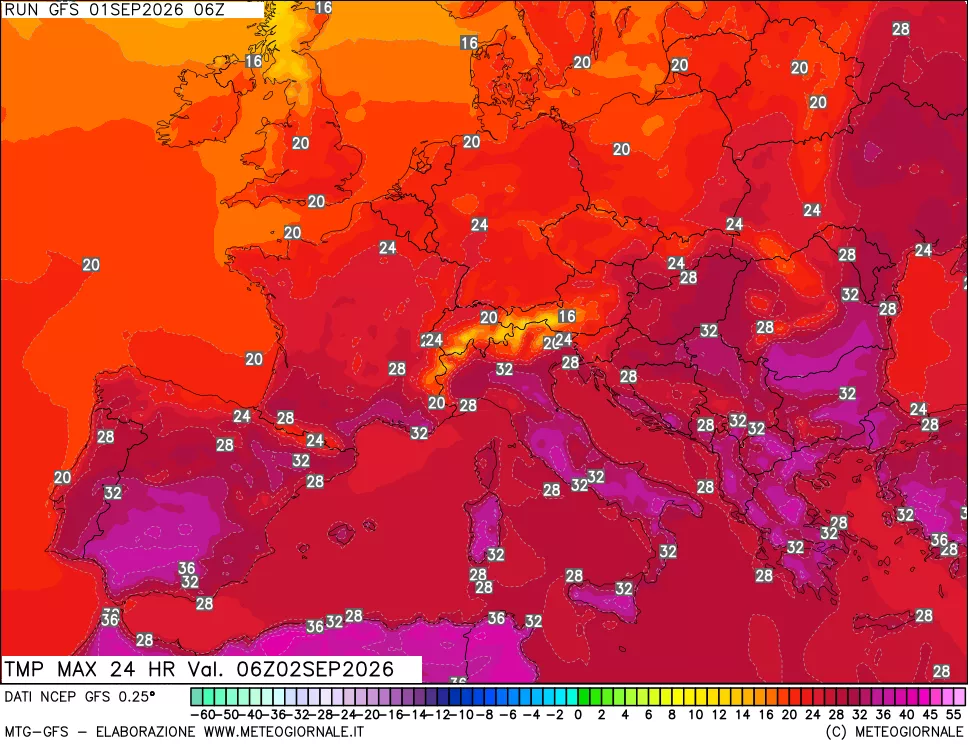 mappa Temperatura massima 24 ore