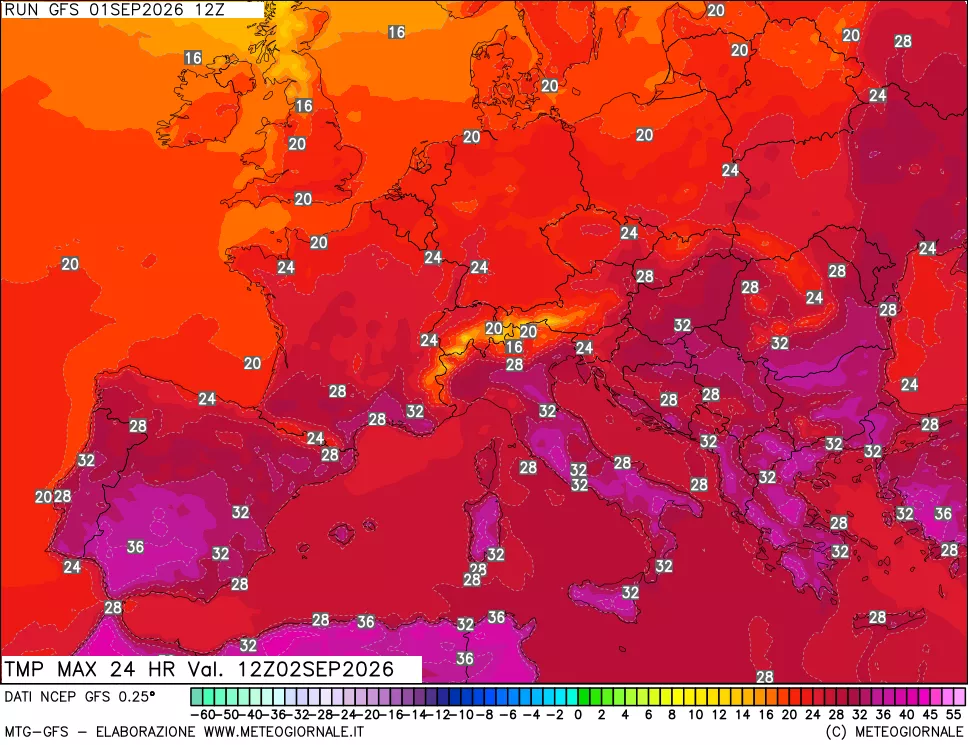 mappa Temperatura massima 24 ore