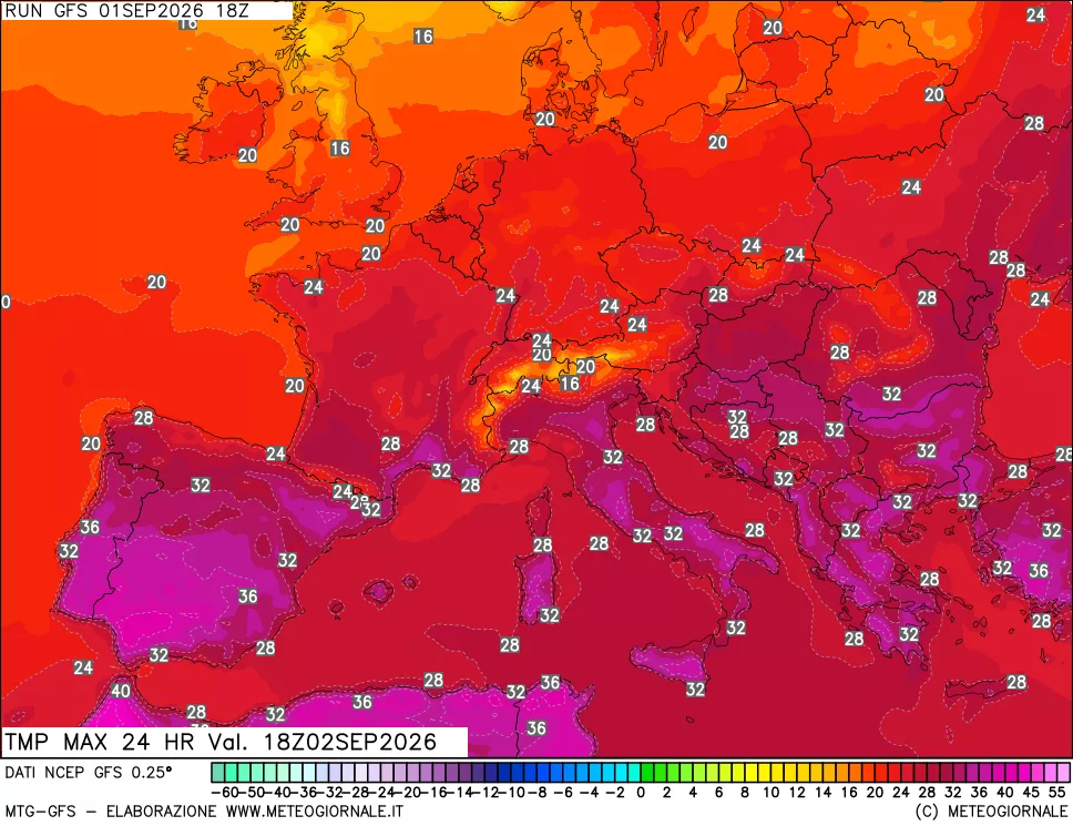 mappa Temperatura massima 24 ore