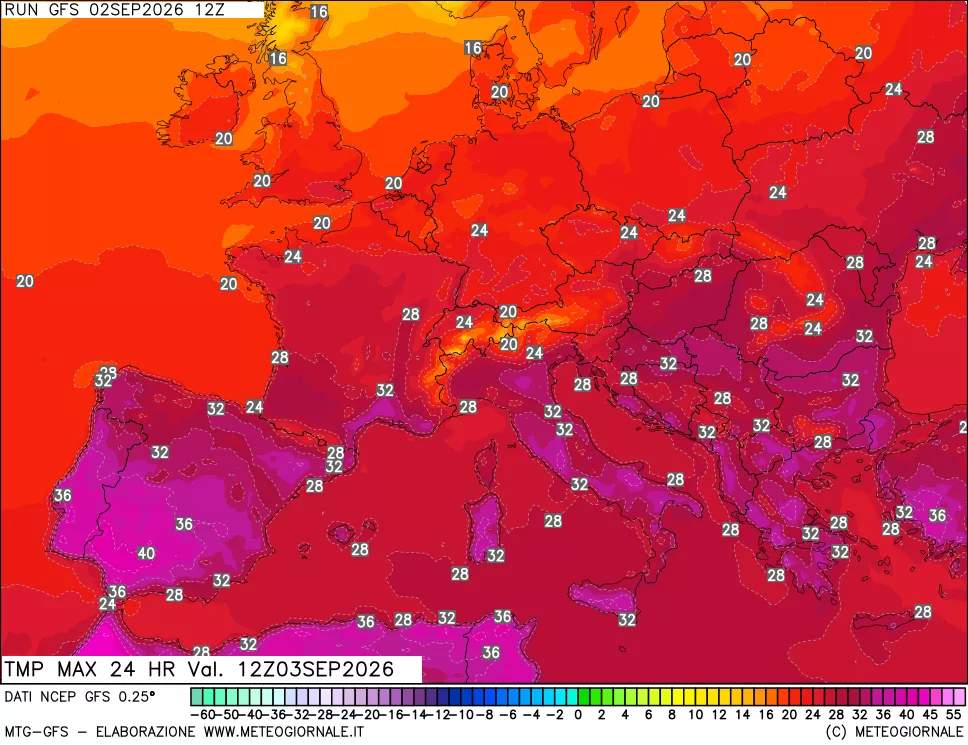 mappa Temperatura massima 24 ore