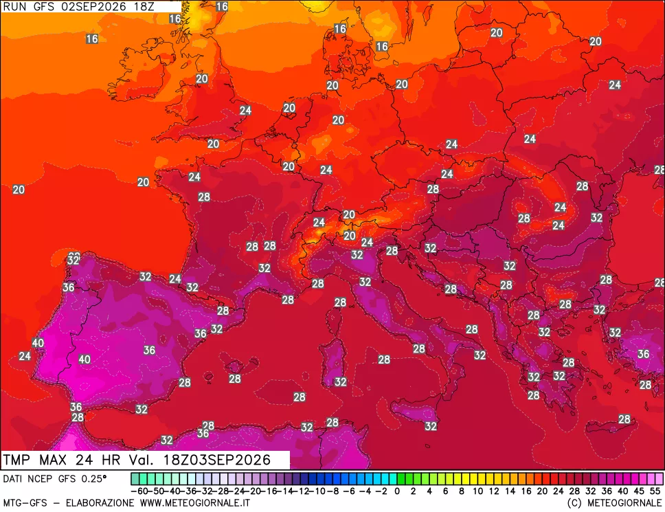 mappa Temperatura massima 24 ore