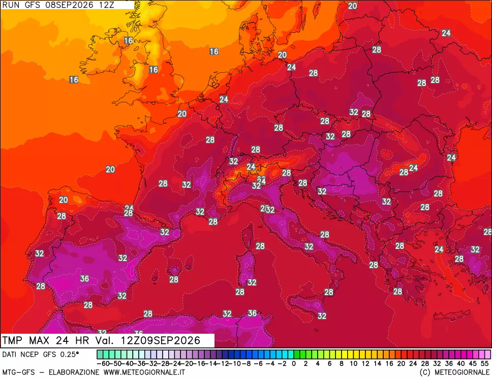 mappa Temperatura massima 24 ore