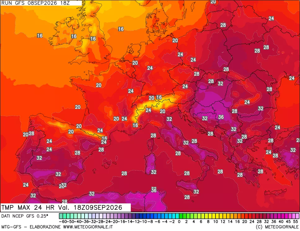 mappa Temperatura massima 24 ore