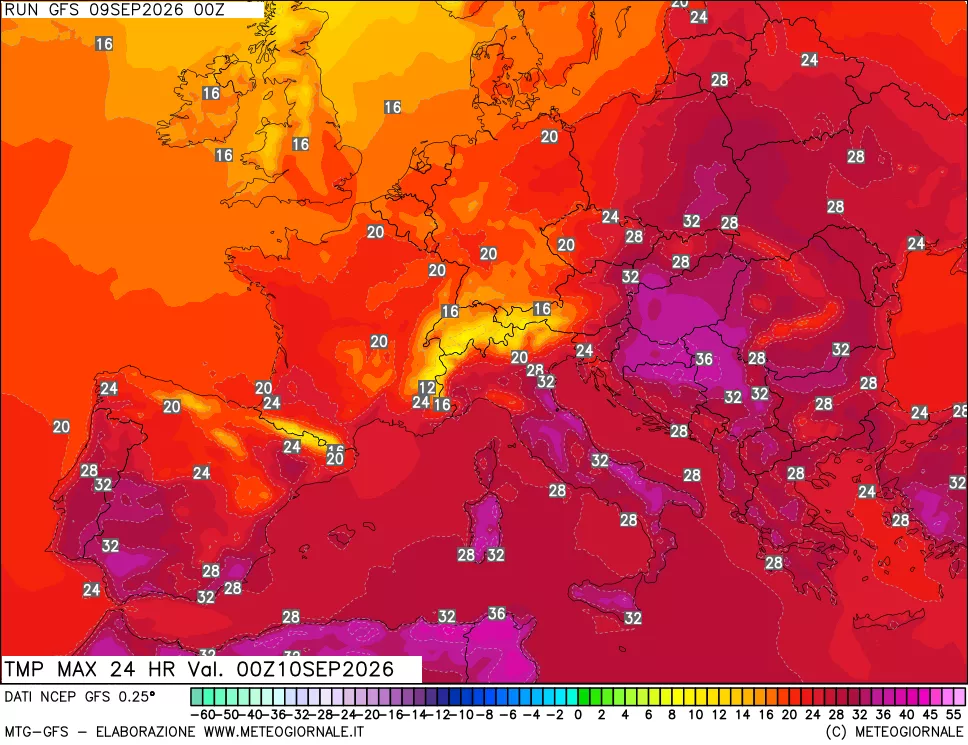 mappa Temperatura massima 24 ore