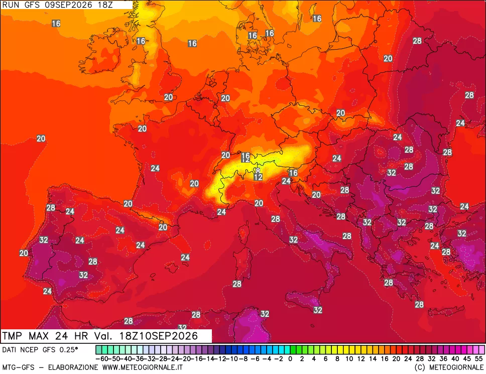 mappa Temperatura massima 24 ore