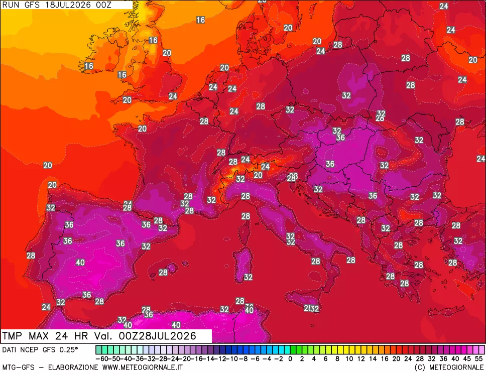 mappa Temperatura massima 24 ore