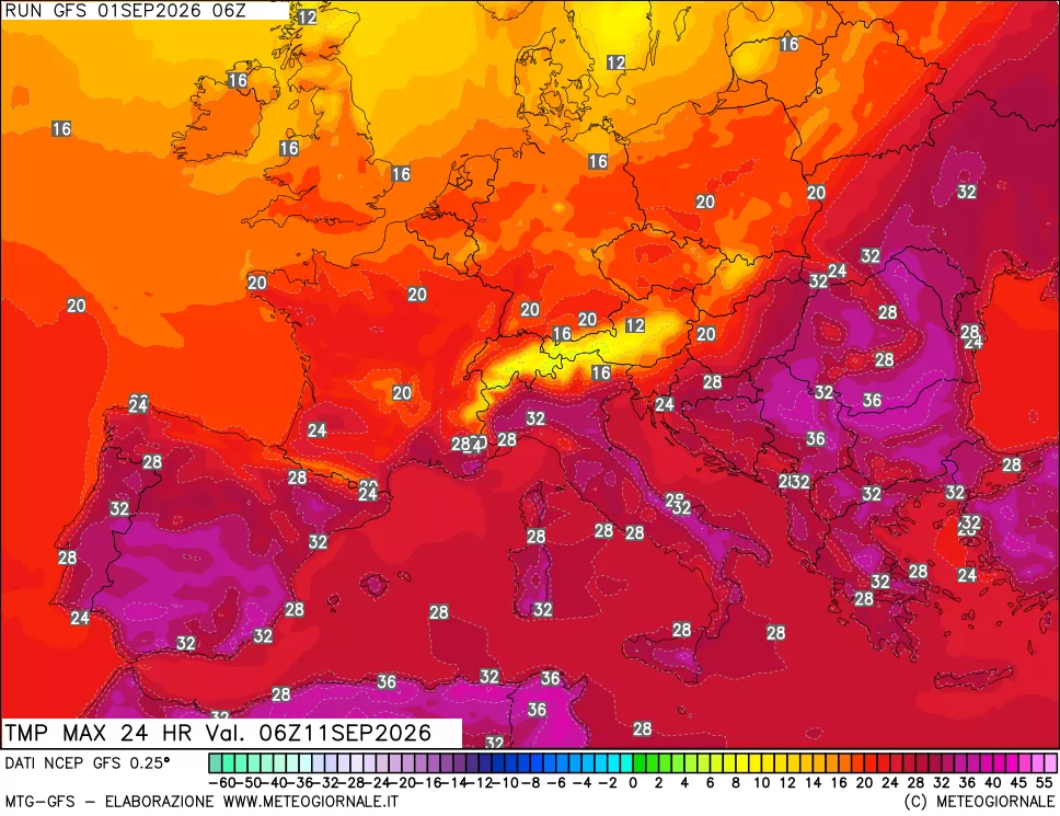 mappa Temperatura massima 24 ore