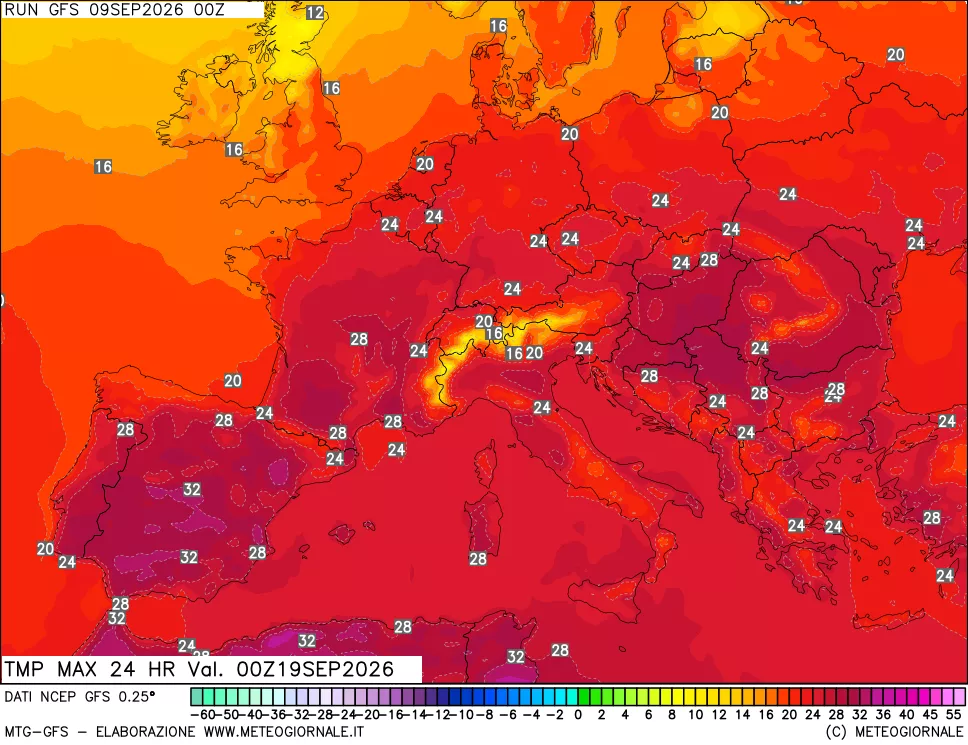 mappa Temperatura massima 24 ore