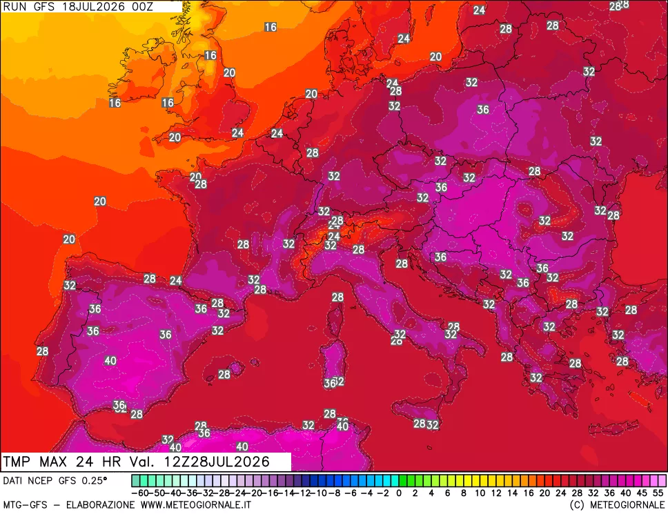 mappa Temperatura massima 24 ore