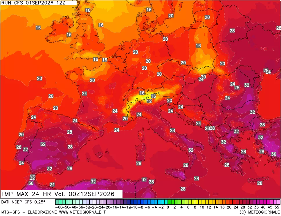 mappa Temperatura massima 24 ore