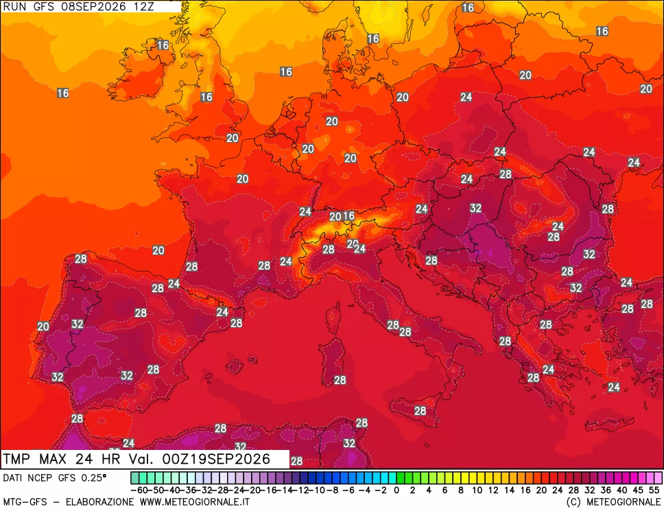mappa Temperatura massima 24 ore