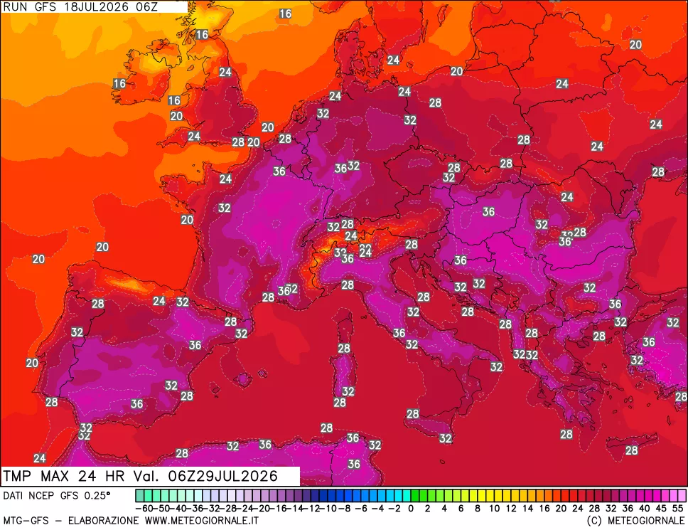mappa Temperatura massima 24 ore