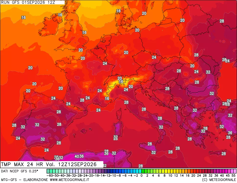 mappa Temperatura massima 24 ore
