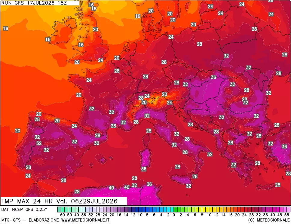 mappa Temperatura massima 24 ore